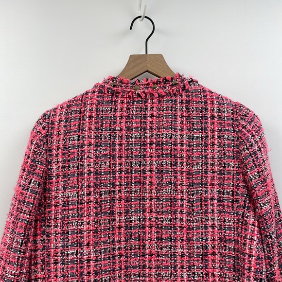 Kate Spade Tweed Open Front Fringe Peacoat Winter Jacket Preppy Pink 6 - Picture 8 of 11